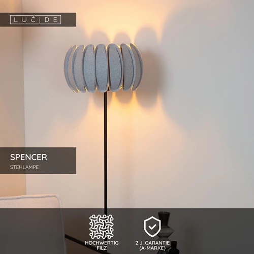 Lucide SPENCER - Stehlampe - Ø 40 cm - 1xE27 - Grau - USP